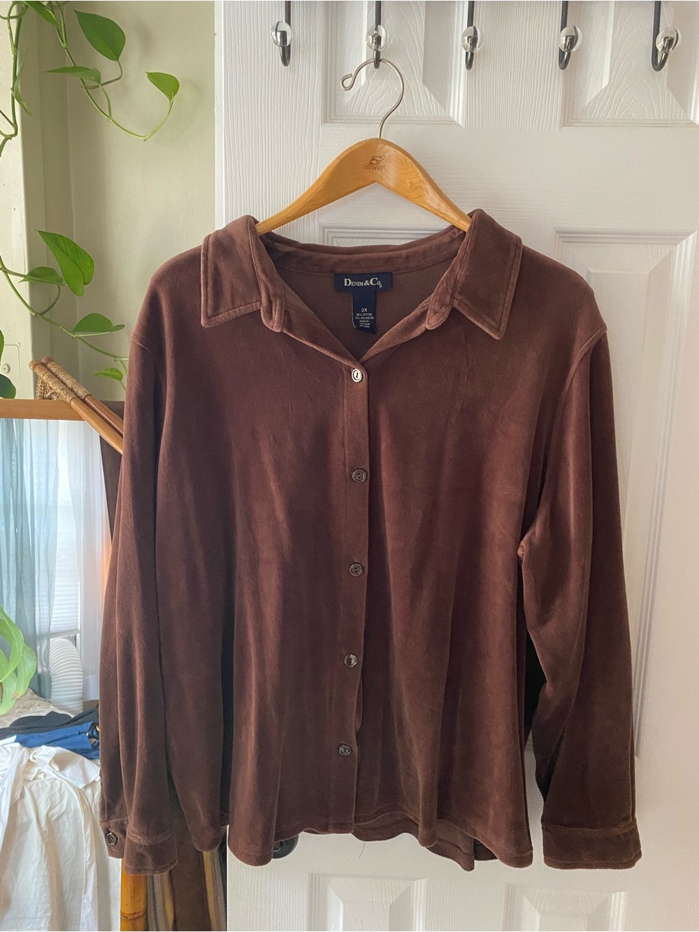 Brown Velvet Button-Front Shirt